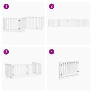 Сгъваема преграда за кучета с врата 4 панела бял 320 см топола