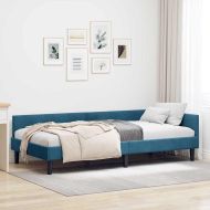 Ъглова рамка за легло с таблото Синьо 90 см x 190 см Кадифе