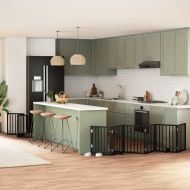 Сгъваема преграда за куче с врата 9 панела черна 450 см топола