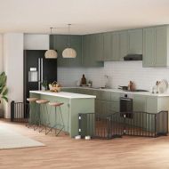 Сгъваема преграда за куче с врата 6 панела черна 480 см топола