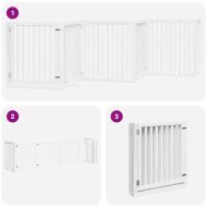 Сгъваема преграда за кучета с врата 6 панела бял 480 см топола