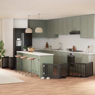 Сгъваема преграда за куче с врата 12 панела черна 960 см топола