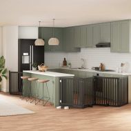 Сгъваема преграда за куче с врата 8 панела черна 640 см топола