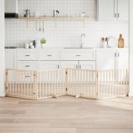 Кучешка порта с врата, сгъваема, 4 панела, 320 см, тополово дърво