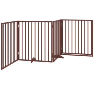 Кучешка порта с врата, сгъваема, 4 панела, кафява, 320 см, тополово дърво