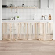 Кучешка порта с врата, сгъваема, 6 панела, 300 см, тополово дърво