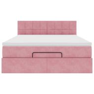 Османска легло с матрак и LED, розово, 140x200 см, кадифе