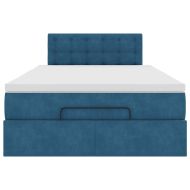 Османска легло с матрак и LED, тъмносиньо, 120x200 см, кадифе