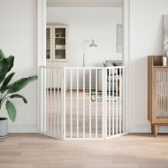 Сгъваема порта за кучета, 3 панела, бяла, 150 см, тополово дърво