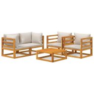 Градински комплект със светлосиви възглавници, 5 части, масив