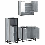 Комплект мебели за баня от 3 части сив сонома инженерно дърво