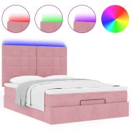 Османска легло с матраци и LED, розово, 140x200 см, кадифе