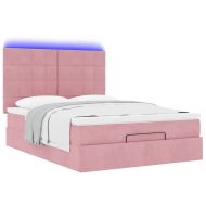 Османска легло с матраци и LED, розово, 140x200 см, кадифе