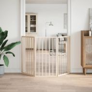 Сгъваема порта за кучета, 3 панела, 150 см, тополово дърво