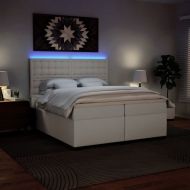 Боксспринг легло с матрак, бяло, 200x200 см, изкуствена кожа