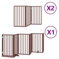 Сгъваема преграда за куче с врата 12 панела кафяв 600 см топола