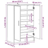 Шкаф за обувки, опушен дъб, 60x35x92 см, инженерно дърво