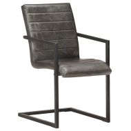 Конзолни трапезни столове 6 бр сиви естествена кожа