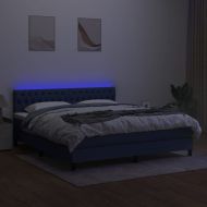 Боксспринг легло с матрак и LED, синьо, 180x200 см, плат