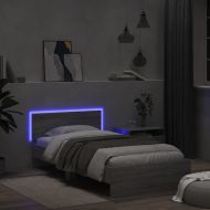 Рамка за легло с табла и LED осветление, сив сонома, 100x200 см