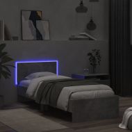 Рамка за легло с табла и LED осветление, бетонно сив, 90x190 см