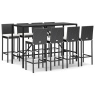 Градински бар комплект с възглавници 9 части черен полиратан