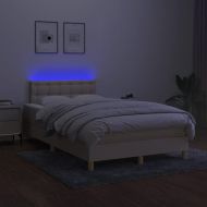 Боксспринг легло с матрак и LED, кремаво, 120x190 см, плат