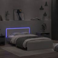 Рамка за легло с табла и LED, бяла, 120x190 см