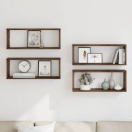 Стенни рафтове, 4 бр, опушен дъб, 60x15x23 см, инженерно дърво