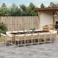 Градински комплект с възглавници 17 части бежов полиратан