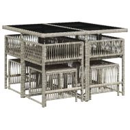 Градински трапезен комплект 9 части с възглавници светлосив