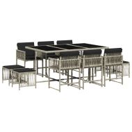 Градински комплект с възглавници 11 части, светлосив полиратан