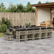 Градински комплект с възглавници 15 части полиратан светлосив