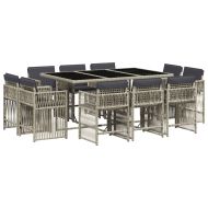 Градински комплект с възглавници 11 части, светлосив полиратан