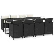 Градински трапезен комплект възглавници 9 части полиратан черен