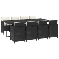 Градински трапезен комплект възглавници 9 части полиратан черен