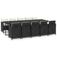 Градински комплект с възглавници 11 части полиратан черен