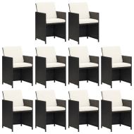 Градински комплект с възглавници 11 части полиратан черен