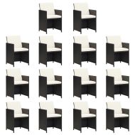 Градински комплект с възглавници 15 части полиратан черен