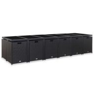 Градински комплект с възглавници, 17 части, черен полиратан