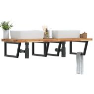 Стенен рафт за мивка, стомана и масивно дърво акация