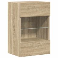 Стенни шкафове с LED светлини за телевизор, 2 бр, сонома дъб, 40x30x60,5 см