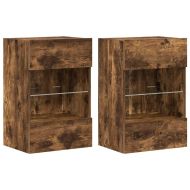 Стенни шкафове с LED светлини за телевизор, 2 бр, опушен дъб, 40x30x60,5 см