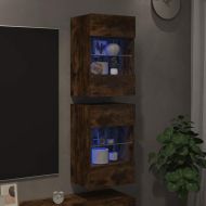 Стенни шкафове с LED светлини за телевизор, 2 бр, опушен дъб, 40x30x60,5 см