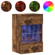 Стенни шкафове с LED светлини за телевизор, 2 бр, опушен дъб, 40x30x60,5 см