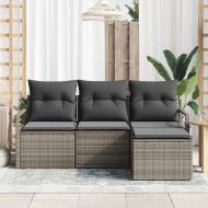 Комплект дивани с възглавница 4 pcs Сив полиратан