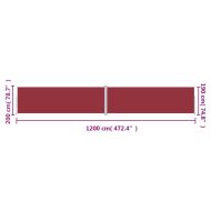 Прибираща се странична тента, червена, 200х1200 см