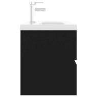 Шкаф за баня с вградена мивка, черен, инженерно дърво