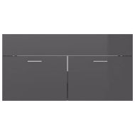 Шкаф за мивка с вградено корито, сив гланц, инженерно дърво