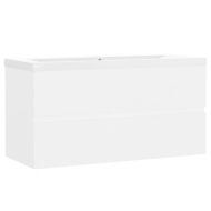 Шкаф за баня с вградена мивка, бял, инженерно дърво